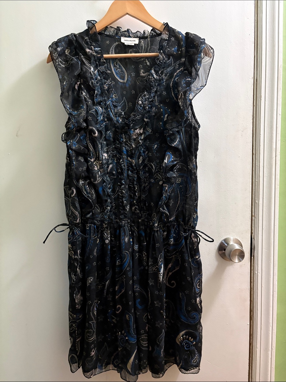 Zadig & Voltaire Rimana Print Paisley Dress Womens L Rocker Ruffle Mini 8/10ish